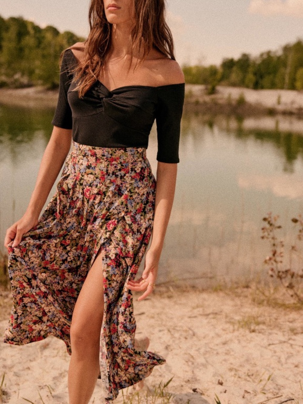 NWOT SEZANE Alicia Midi Skirt in Fall is Blooming Multicolor Floral Print